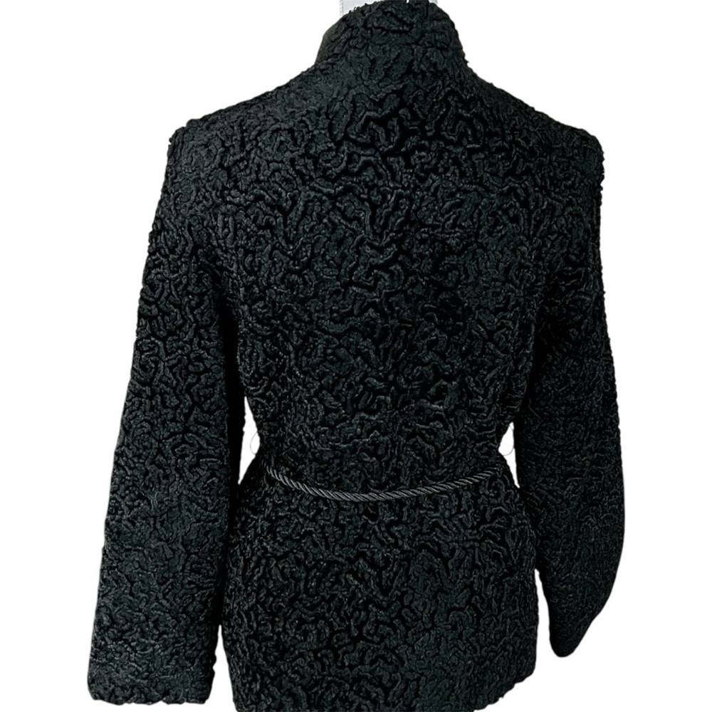 Rare Vintage Jacques Saint Laurent Black Faux Fur Coat with Tie Size M - Picture 10 of 17